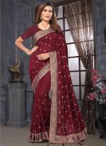 Vichitra Maroon Wedding Wear Embroidery Work Saree